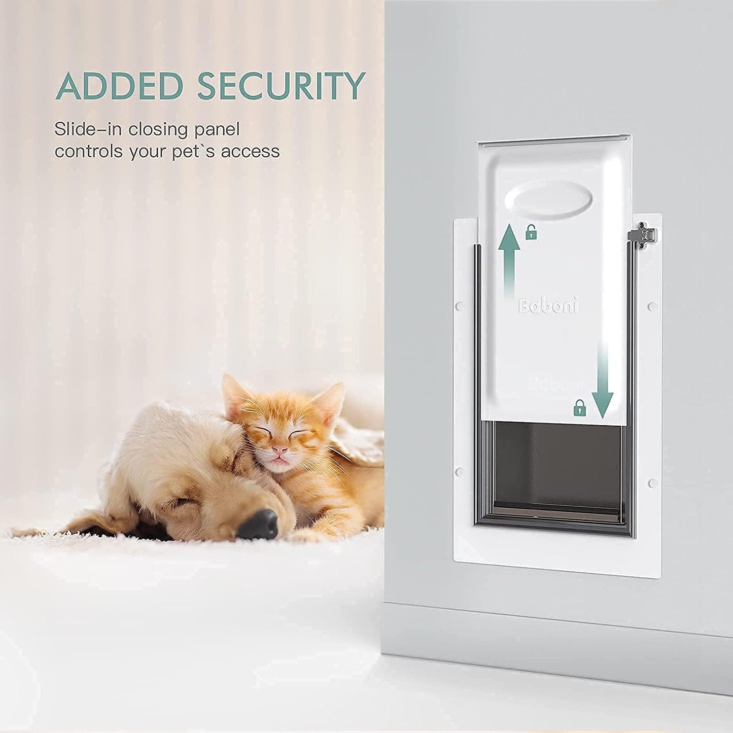 Wall-Mounted Pet Door with Steel Frame and Telescoping Tunnel, Aluminum Lock, Double Flap Design for Dogs and Cats (Supports Pets up to 100 lbs) - Large