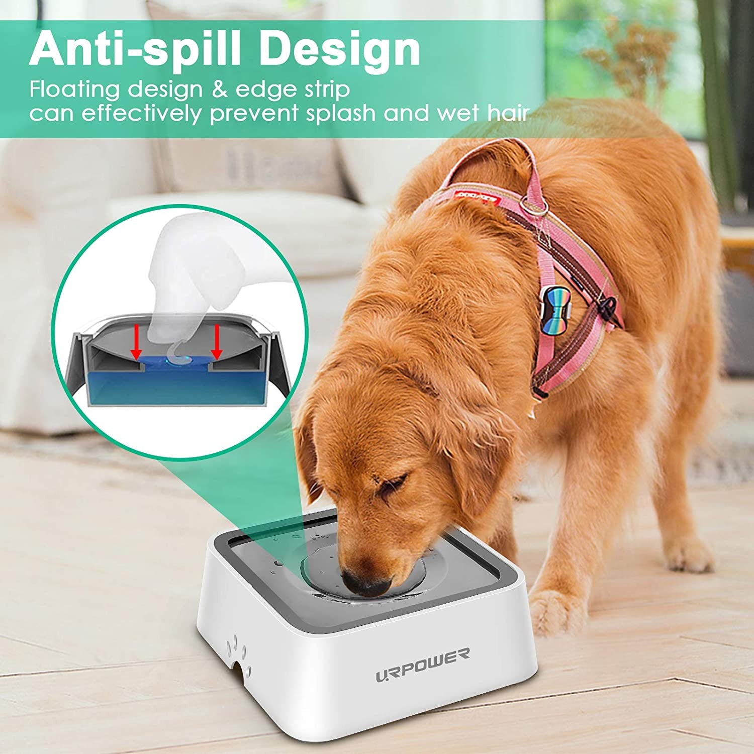 2.5L Dog Water Bowl 85Oz Large Capacity Dog Bowls No Spill Pet Water Dispenser for Messy Drinkers Splash Proof Slow Feeder Vehicle Carried Travel Bowl for Dogs, Cats &Pets