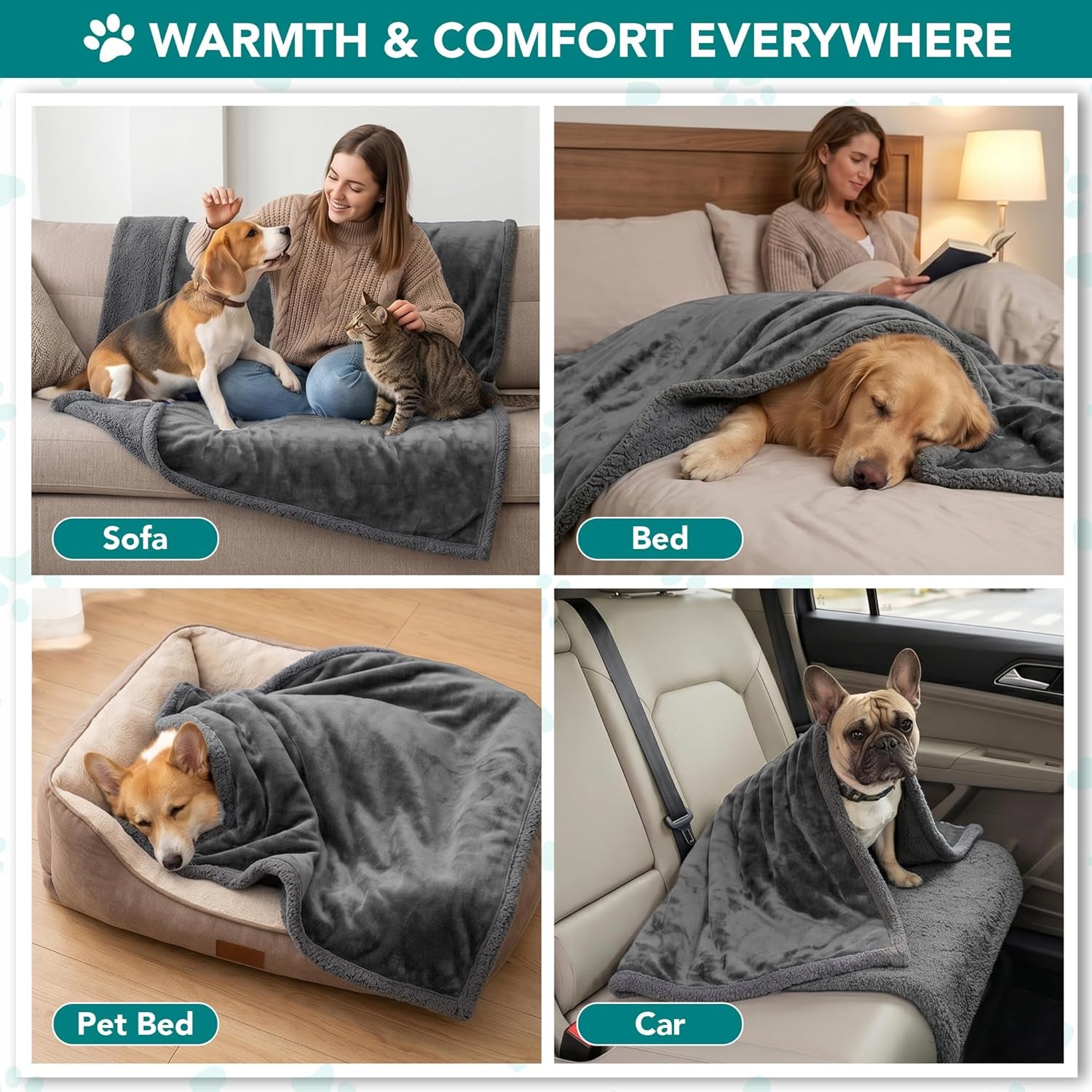 Dog Blanket for Small Medium Dogs, Pet Bed Blanket Cat Puppy Kitten, Fleece Furniture Couch Cover Protector Sofa Car, Soft Sherpa Dog Throw Plush Reversible Washable, Mini 29X40 Solid Dark Gray