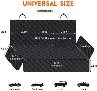 Premium Waterproof Dog Car Seat Cover - Non-Slip Back Seat Protector for Most Cars, Trucks, and SUVs - Black
