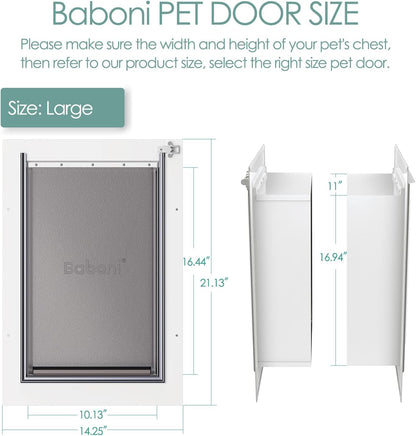 Wall-Mounted Pet Door with Steel Frame and Telescoping Tunnel, Aluminum Lock, Double Flap Design for Dogs and Cats (Supports Pets up to 100 lbs) - Large
