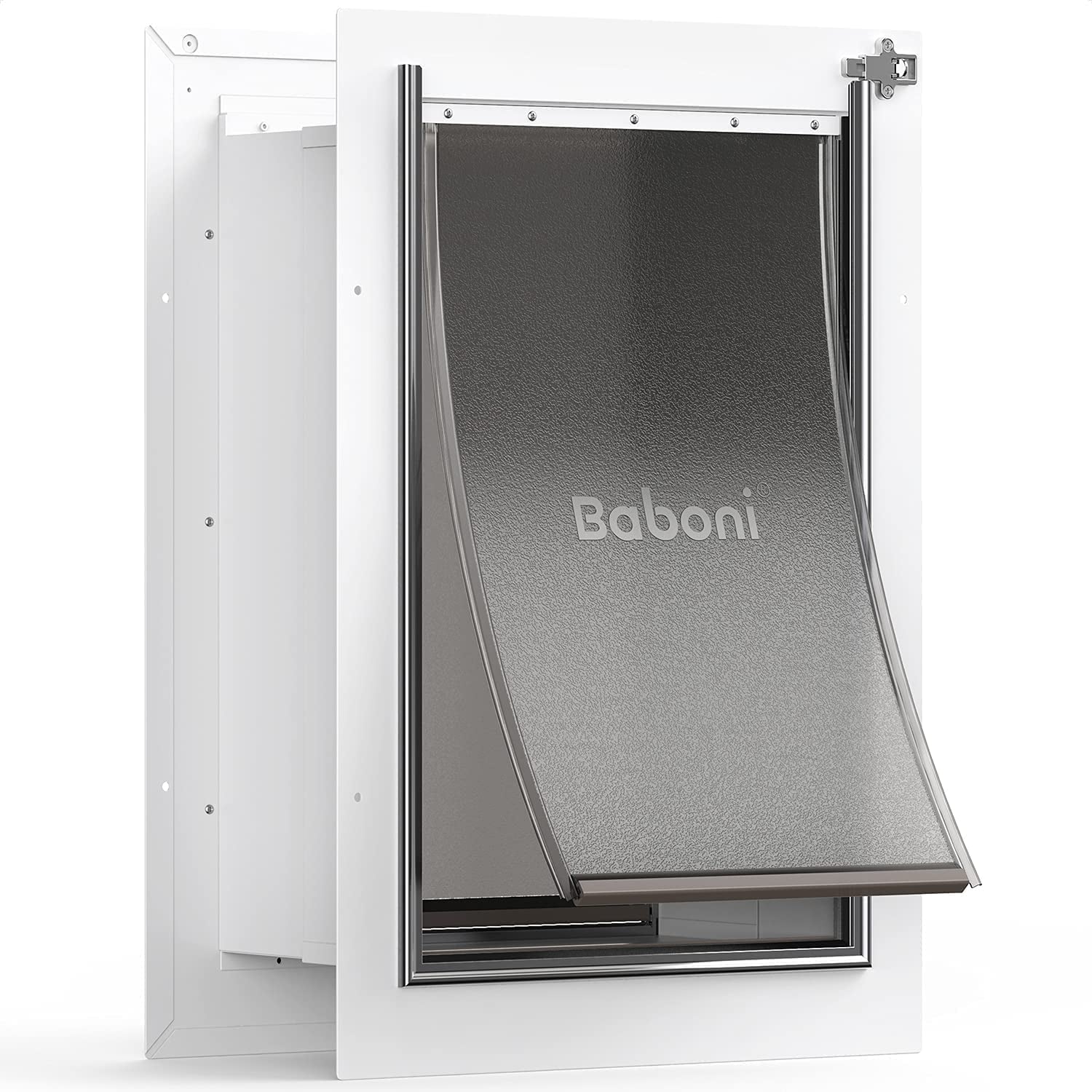 Wall-Mounted Pet Door with Steel Frame and Telescoping Tunnel, Aluminum Lock, Double Flap Design for Dogs and Cats (Supports Pets up to 100 lbs) - Large