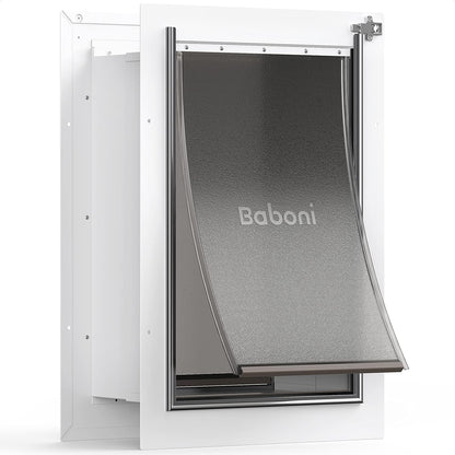 Wall-Mounted Pet Door with Steel Frame and Telescoping Tunnel, Aluminum Lock, Double Flap Design for Dogs and Cats (Supports Pets up to 100 lbs) - Large