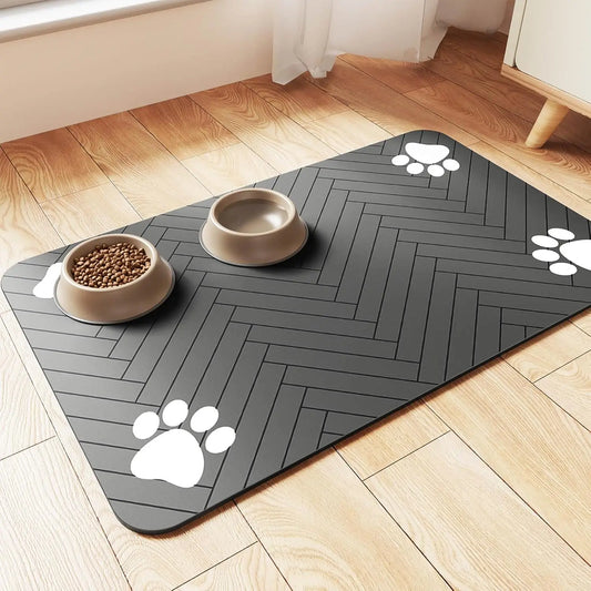 Pet Feeding Mat – Absorbent, Quick-Dry Placemat with Waterproof Rubber Backing for Food and Water Bowls.