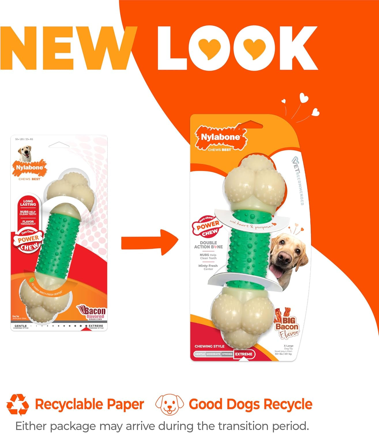 Double Action Bacon Flavor Power Chew Toy for Aggressive Chewers - X-Large (50+ lbs)
