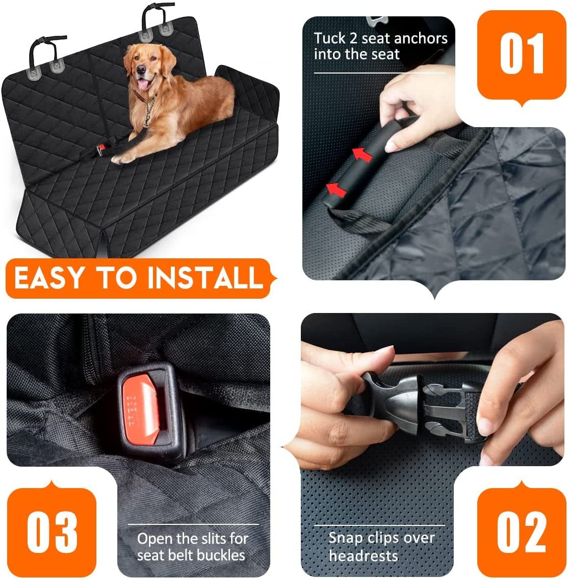 Premium Waterproof Dog Car Seat Cover - Non-Slip Back Seat Protector for Most Cars, Trucks, and SUVs - Black