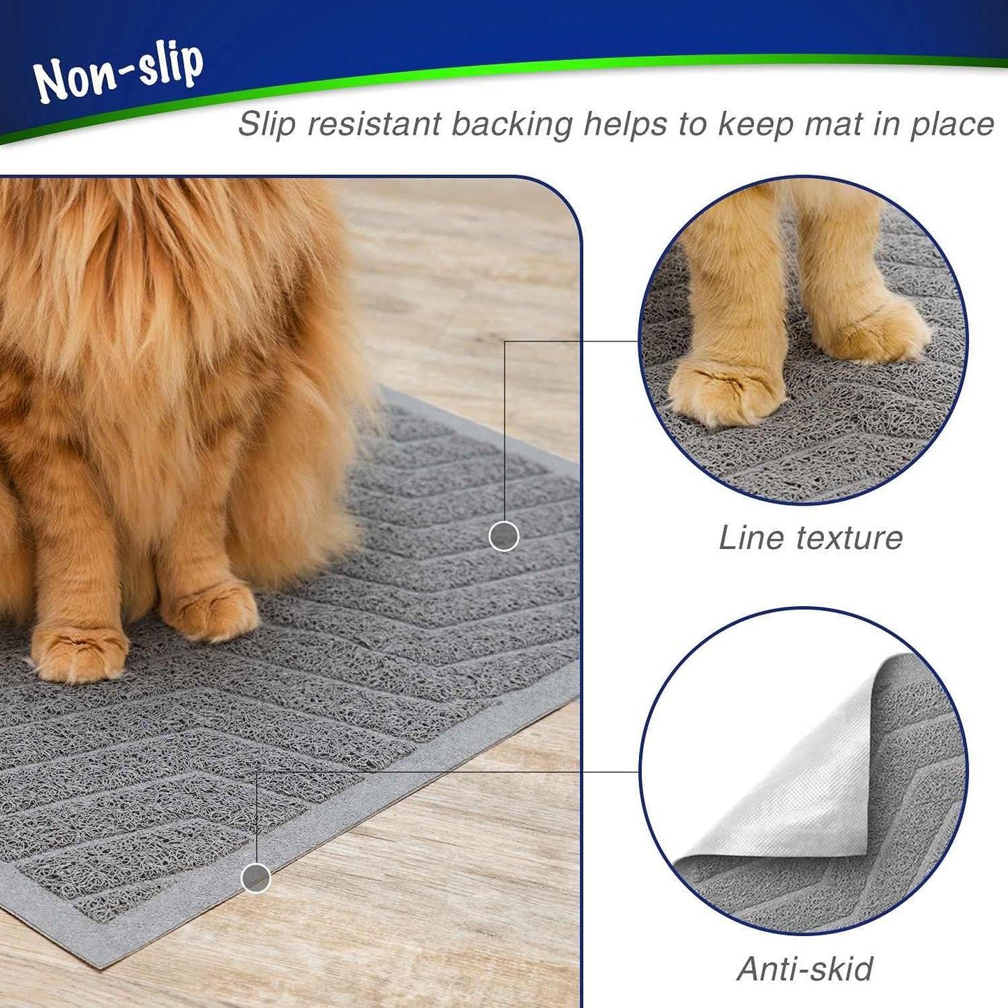 Premium PVC Cat Litter Box Mat, Durable Urine-Resistant Trapping Rug, Phthalate-Free, Scatter Control, 35" x 23", Grey