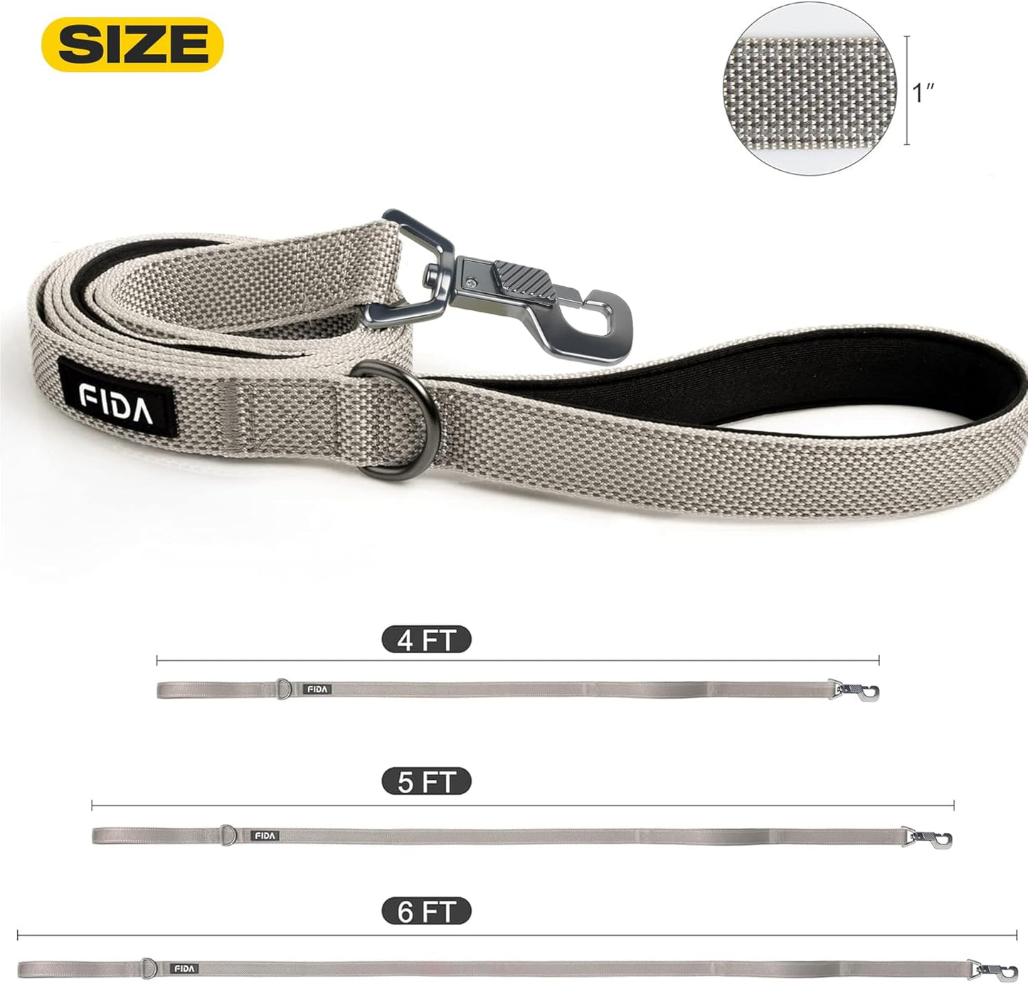 6 FT Premium Heavy-Duty Dog Leash with Dual Padded Handles, Traffic Control Handle, Advanced Easy Snap Hook, and Reflective Design for All Breeds, Grey