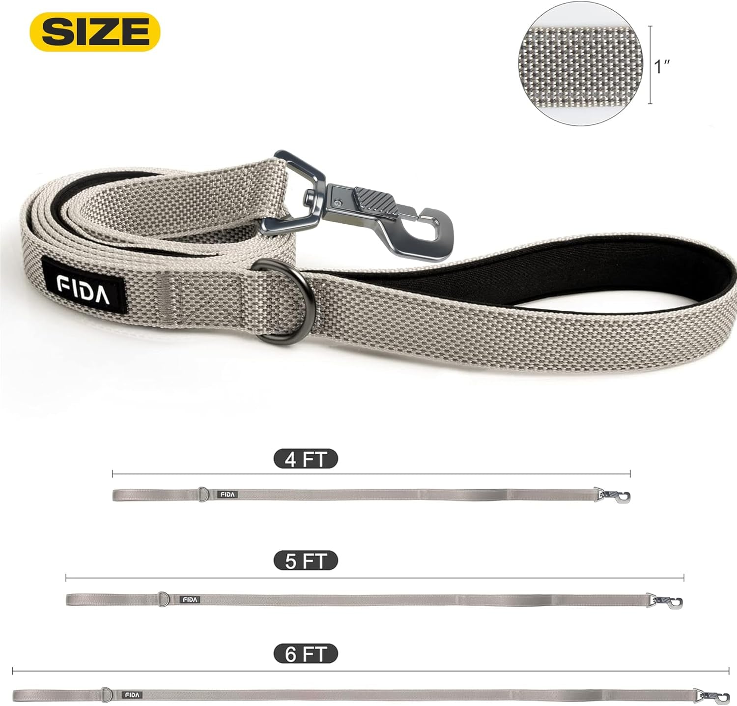 6 FT Premium Heavy-Duty Dog Leash with Dual Padded Handles, Traffic Control Handle, Advanced Easy Snap Hook, and Reflective Design for All Breeds, Grey