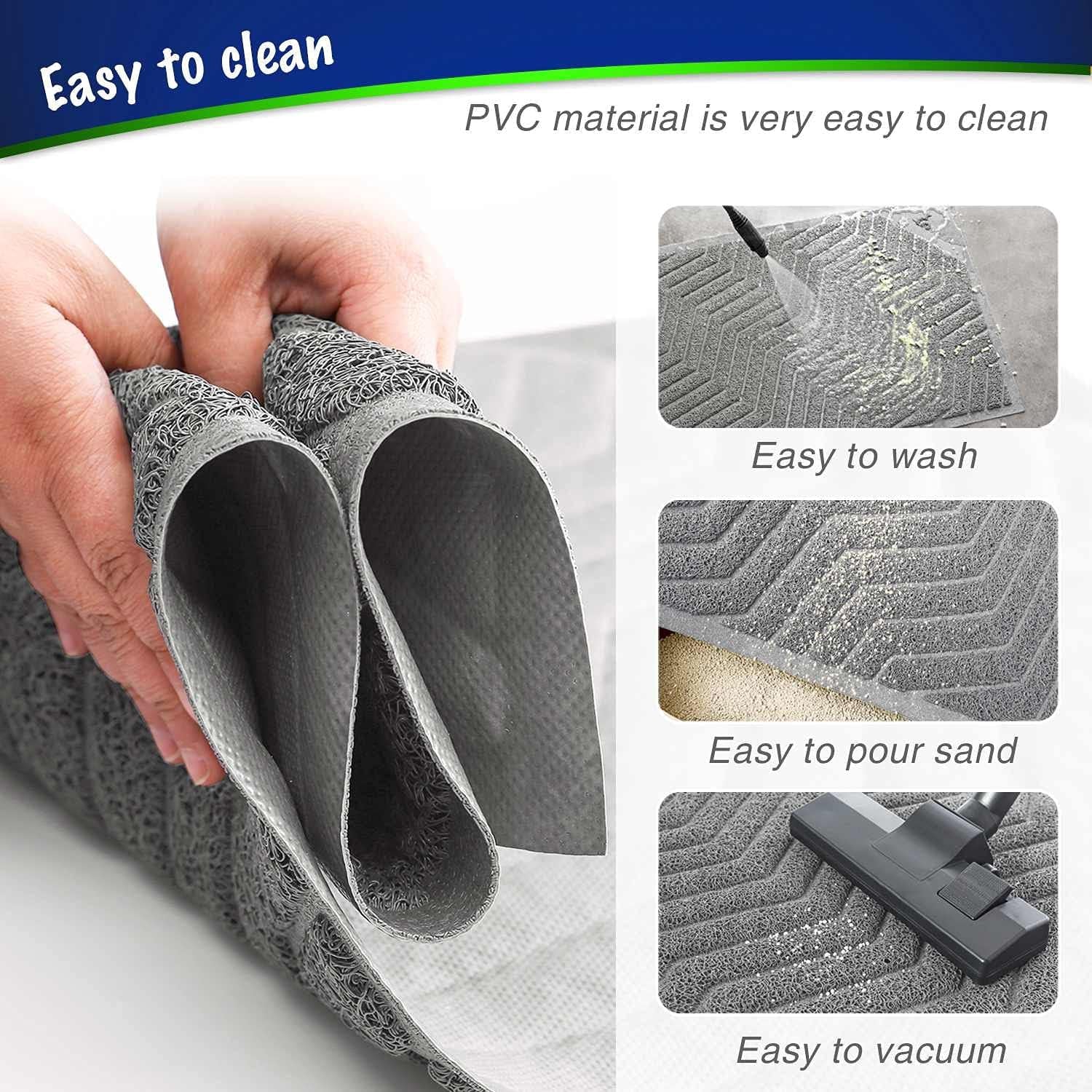 Premium PVC Cat Litter Box Mat, Durable Urine-Resistant Trapping Rug, Phthalate-Free, Scatter Control, 35" x 23", Grey
