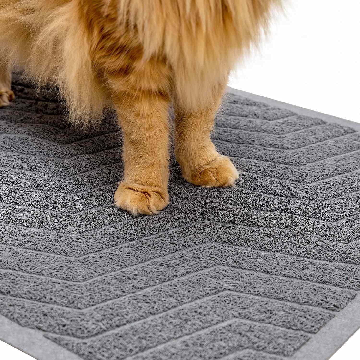 Premium PVC Cat Litter Box Mat, Durable Urine-Resistant Trapping Rug, Phthalate-Free, Scatter Control, 35" x 23", Grey