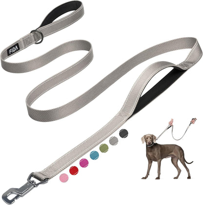 6 FT Premium Heavy-Duty Dog Leash with Dual Padded Handles, Traffic Control Handle, Advanced Easy Snap Hook, and Reflective Design for All Breeds, Grey
