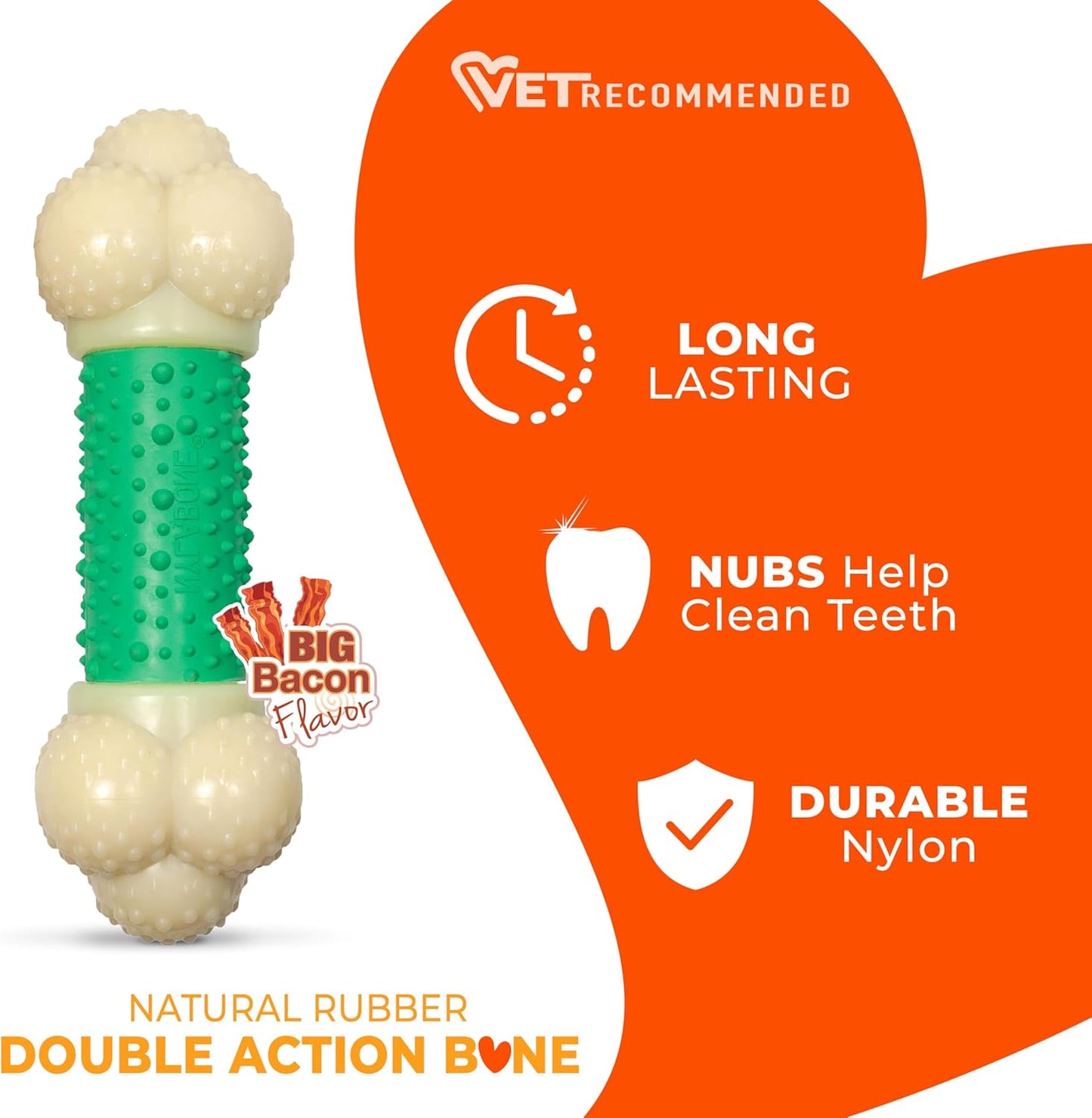 Double Action Bacon Flavor Power Chew Toy for Aggressive Chewers - X-Large (50+ lbs)