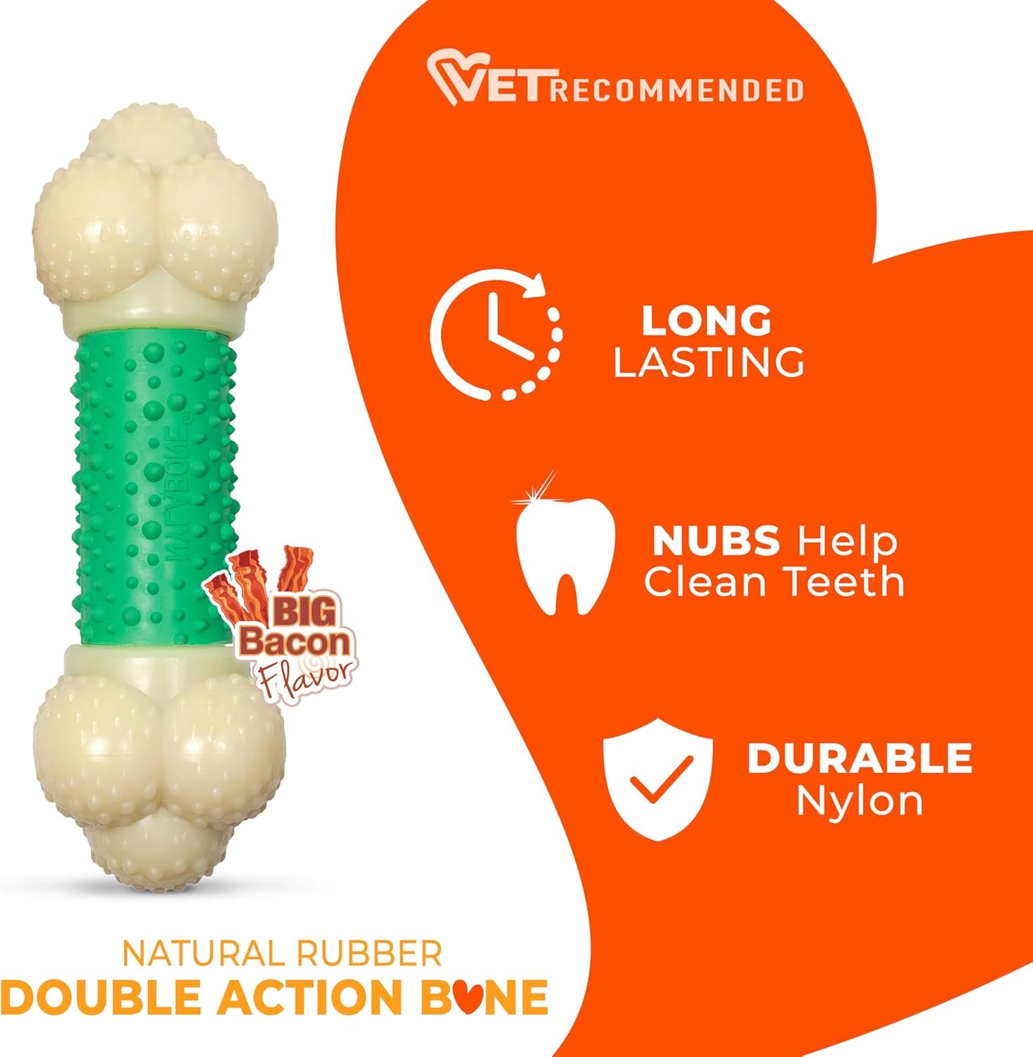 Double Action Bacon Flavor Power Chew Toy for Aggressive Chewers - X-Large (50+ lbs)