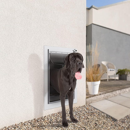 Wall-Mounted Pet Door with Steel Frame and Telescoping Tunnel, Aluminum Lock, Double Flap Design for Dogs and Cats (Supports Pets up to 100 lbs) - Large